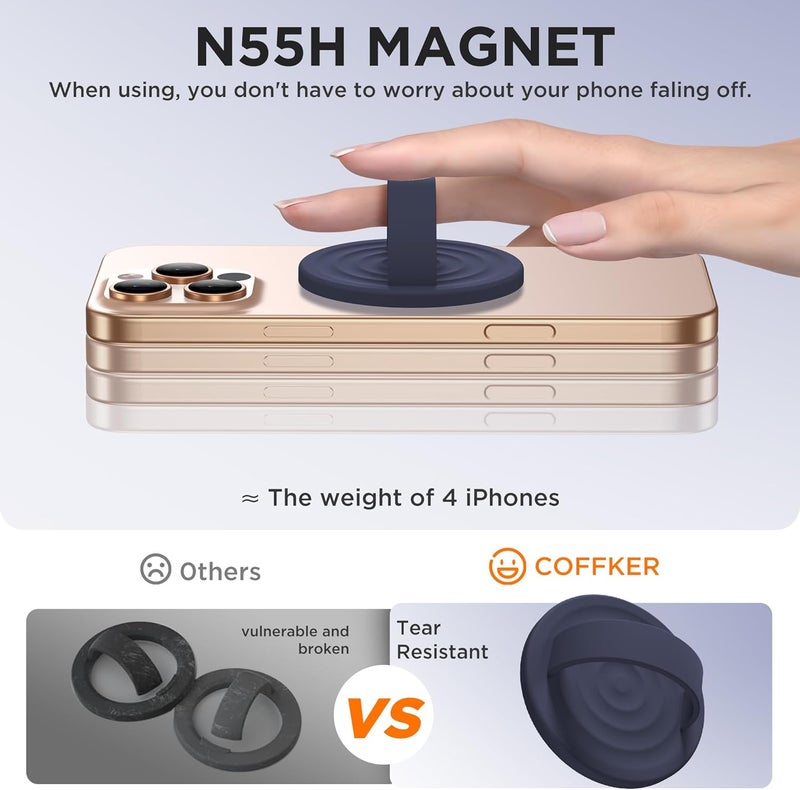 COFFKER Magnetic Phone Grip Ring Holder, Liquid Silicone Magnet Cell Phone Grip Finger Loop, Compatible with Magsafe, Back of Phone for iPhone 17/16/15/14/13/12 Series, Midnight Blue - Image 5